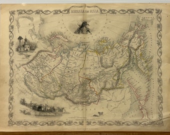Antique Steel Engraved Map Titled Russia In Asia By John Rapkin 1855