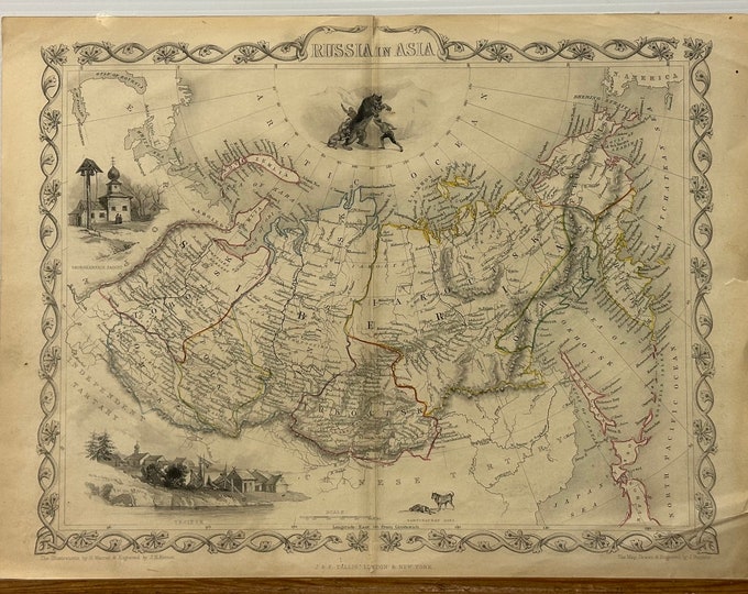 Antique Steel Engraved Map Titled Russia In Asia By John Rapkin 1855