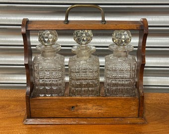 Antique Three Decanter Tantalus, English, Oak, Drinks Caddy, Edwardian, C.1900 - No Key and can’t unlock !