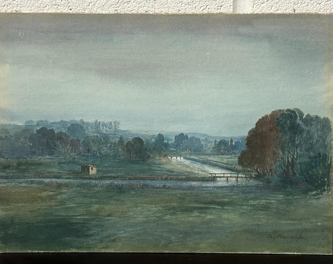 Landscape River Scene - Watercolour on Board by Roy Beddington – Circa 1950s