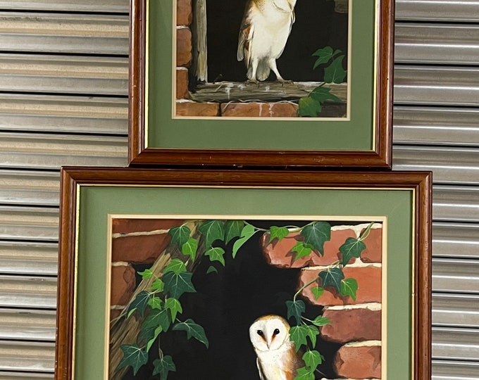 Pair Of Original Paintings Of Barn Owls By The Artist Lee J Waring Dated 1993.