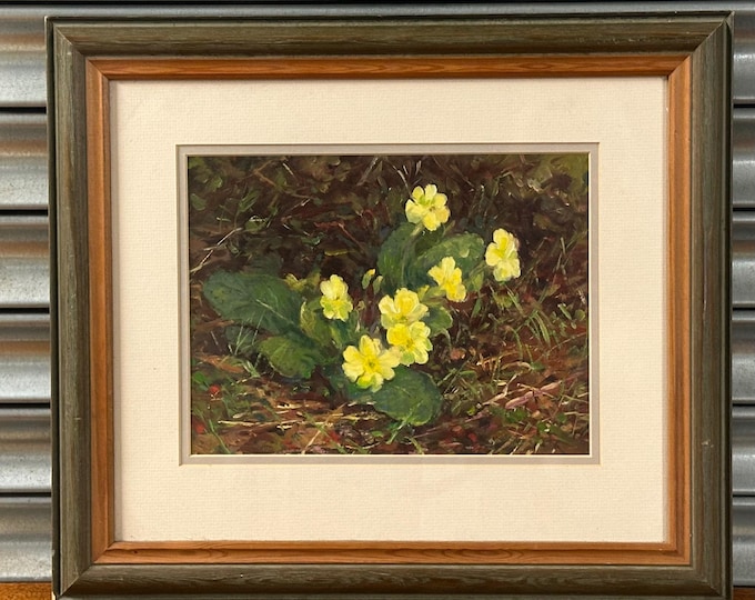 Original Oil Painting – Evening Primrose Flowers – Signed “BP” – Framed