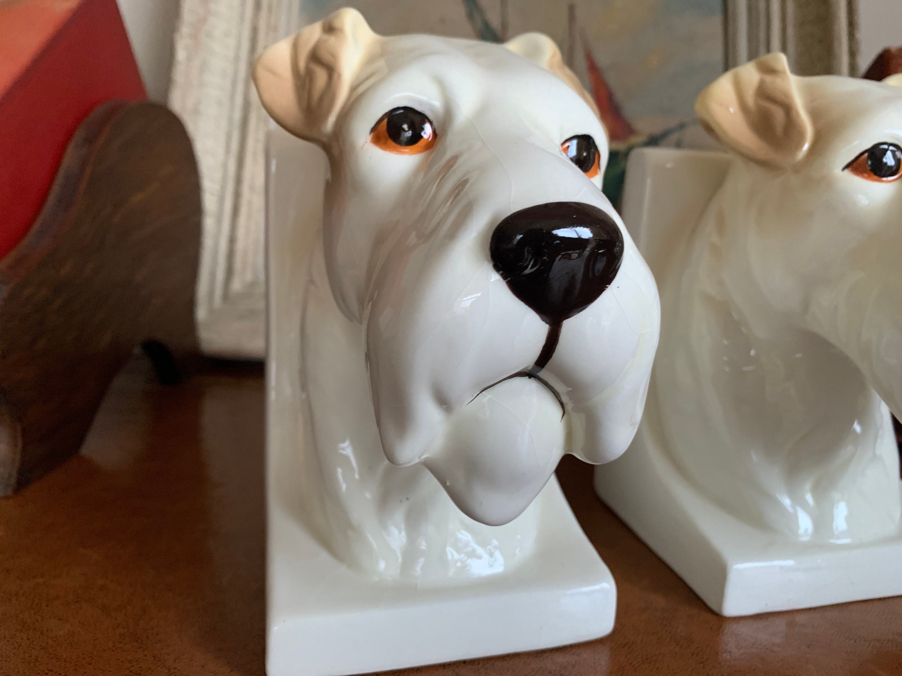 Beautiful Pair Of Vintage Ceramic Terrier Dog Bookends