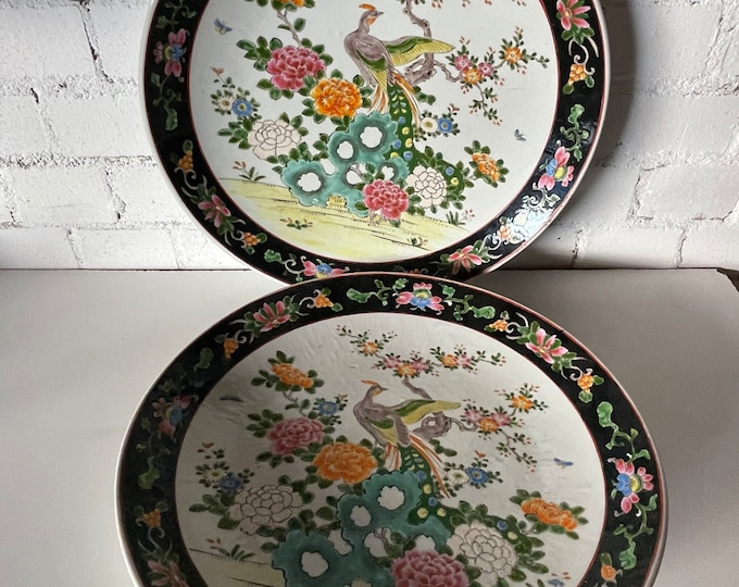 Pair Of Antique Oriental Japanese Fruit Plates Or Chargers