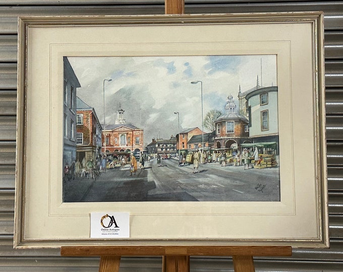 Lovely Vintage Watercolour Of High Wycombe Market Place By Newton Taylor