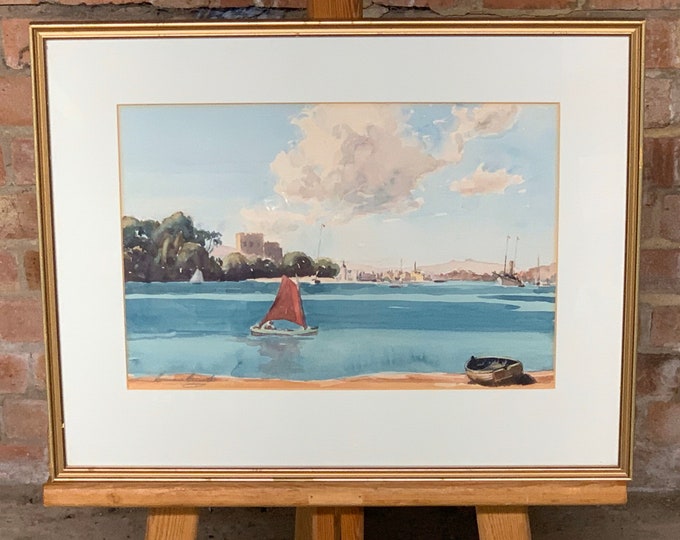 Beautiful Original Watercolour Of Boats In A Harbour Signed Lower Left