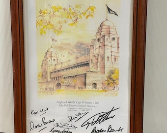 1966 England World Cup Winners Multi-Signed Print – Wembley Empire Stadium – Hurst, Peters, Banks, Charlton
