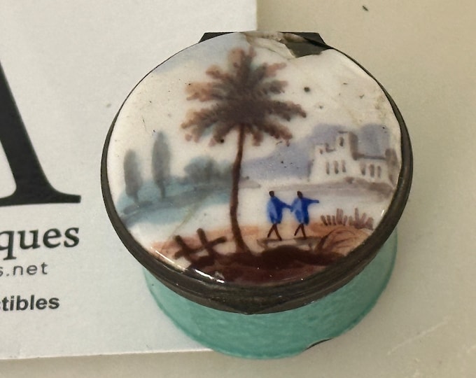 Circa 18th Century Hand Painted Enamel Patch Box With Mirror (A/F)