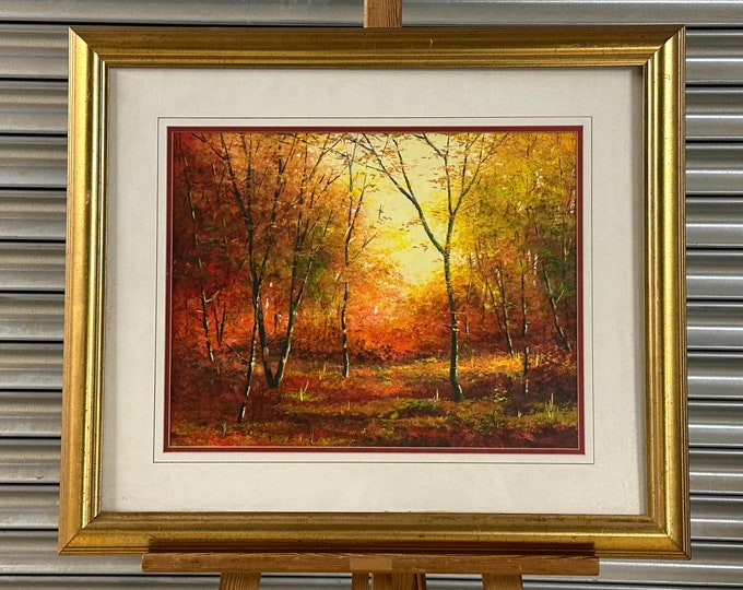 Gorgeous Original Painting Of An Autumnal Sunset Woodland Scene