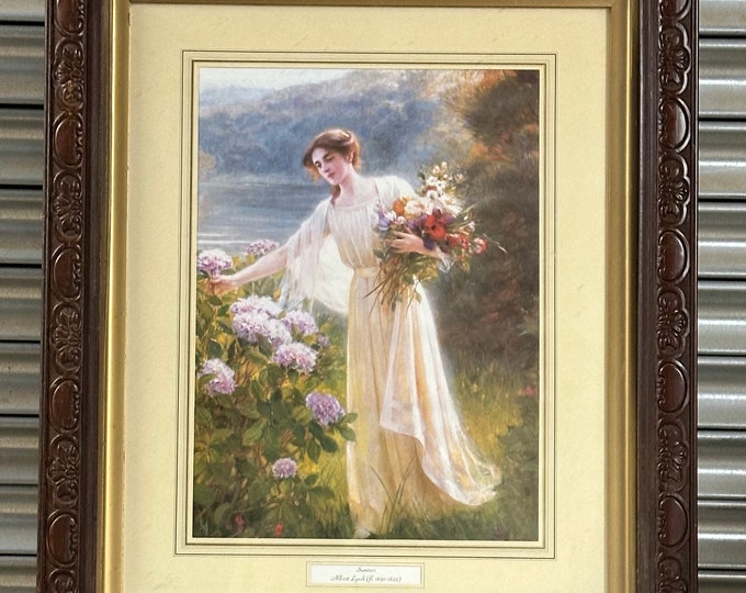 Beautiful Antique Print Titled ‘Summer’ After Albert Lynch In Lovely Ornate Carved Oak Frame