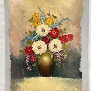 Beautiful Original Still Life Oil Painting Of Flowers Signed By Peter
