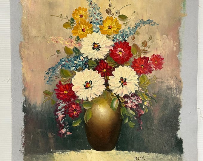 Beautiful Original Still Life Oil Painting Of Flowers Signed By Peter