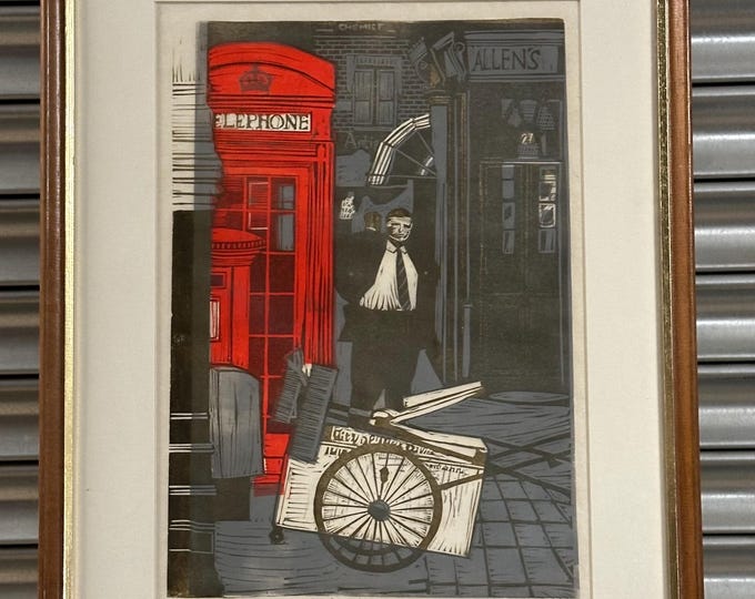 Framed & Glazed Linocut Print Titled ‘London Alleyway’ By Rosemary Myers. Limited Edition 10 of 15