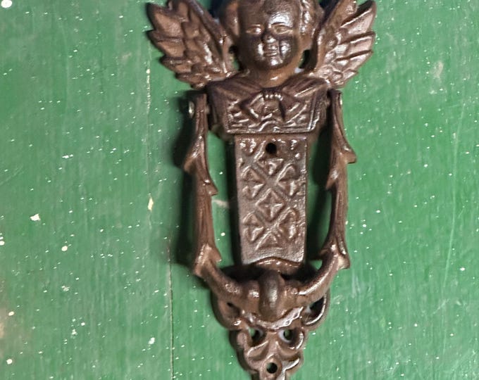 Vintage Cast Iron Guardian Angel Cherub Door Knocker - Beautiful Door Hardware