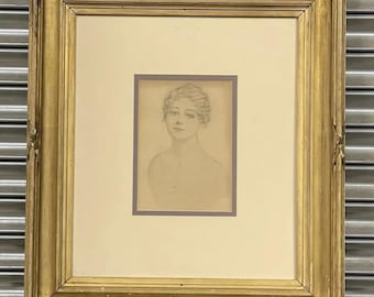 Beautiful Original Early 1900’s Edwardian Period Pencil Portrait Sketch Of A Young Lady