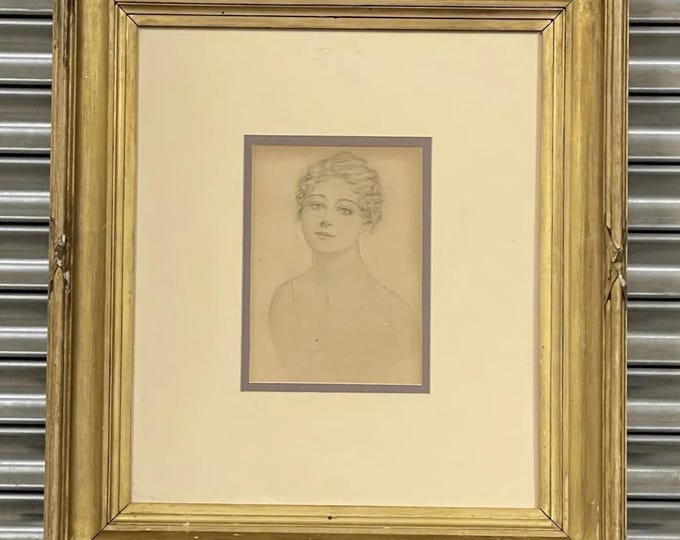 Beautiful Original Early 1900’s Edwardian Period Pencil Portrait Sketch Of A Young Lady