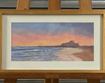 Bamburgh Castle, Northumberland – “Northumbrian Evening” Acrylic Art by Ruth Cox
