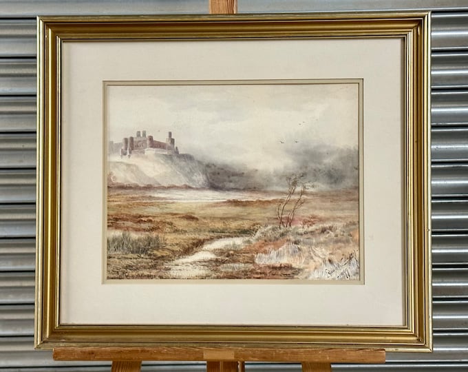 Antique 19th Century Watercolour of a Coastal Castle Scene by Edoward Cawley