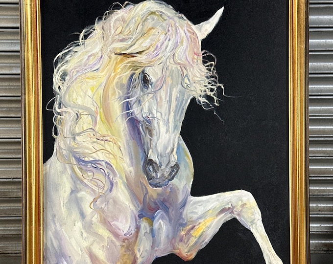 Large Contemporary Oil Painting – White Horse Study – Signed Lower Right - Oil on Canvas