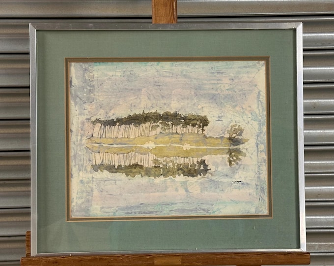 Lovely Original Painting On Silk Of A Landscape Scene With Reflection, V J Meyer