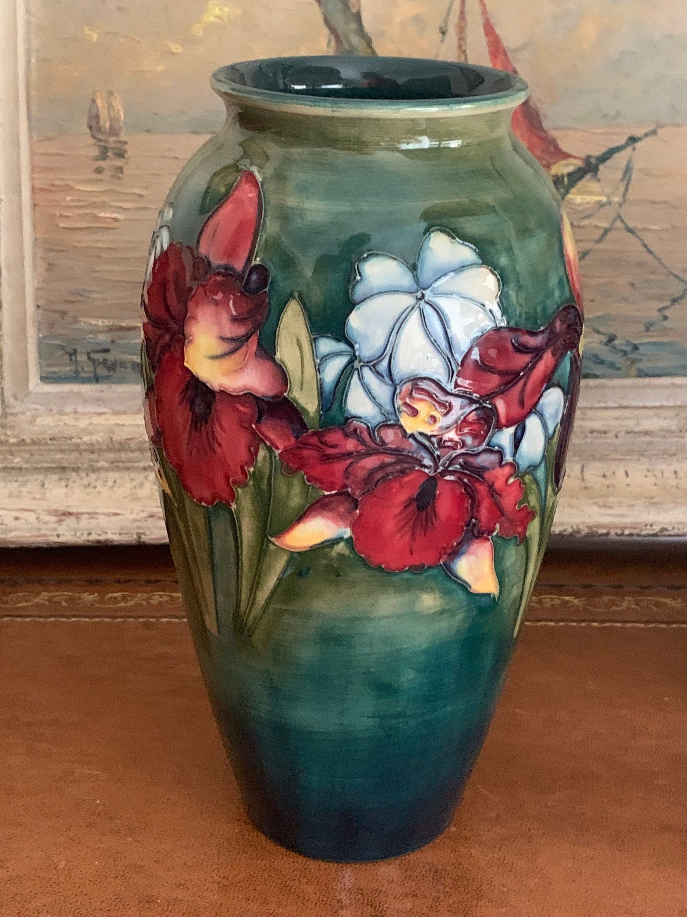 Beautiful Large Walter Moorcroft Orchid Design Vase by Appointment to the Late Queen Mary