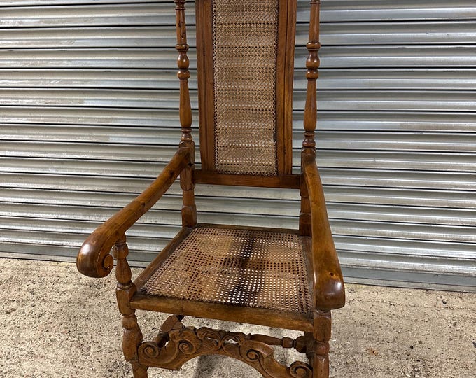Beautiful Antique 17thC Style Beech Framed High Back Bergere Hall Chair