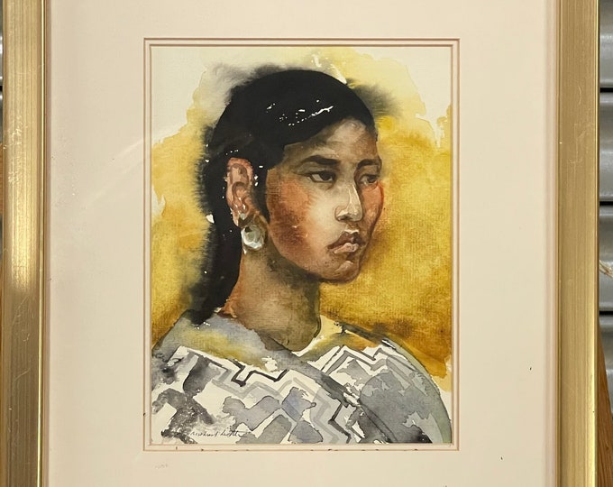 Wonderful Framed and Glazed Watercolour Portrait Titled Indian Girl By Michael Little
