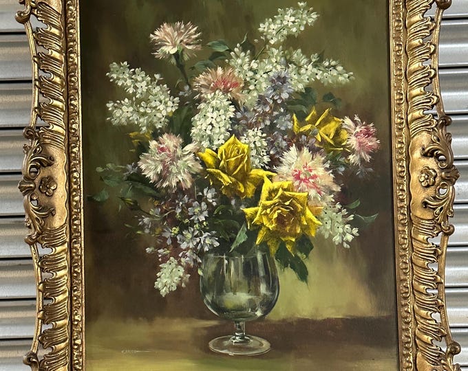 Stunning Original Gilt Frame Oil Painting, Flowers Still Life, Elizabeth Bridge