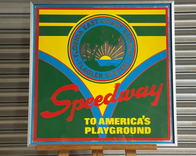 Fabulous Rare Limited Edition American Railroad Advertising Sign ‘Speedway’ by Ian Logan -1973