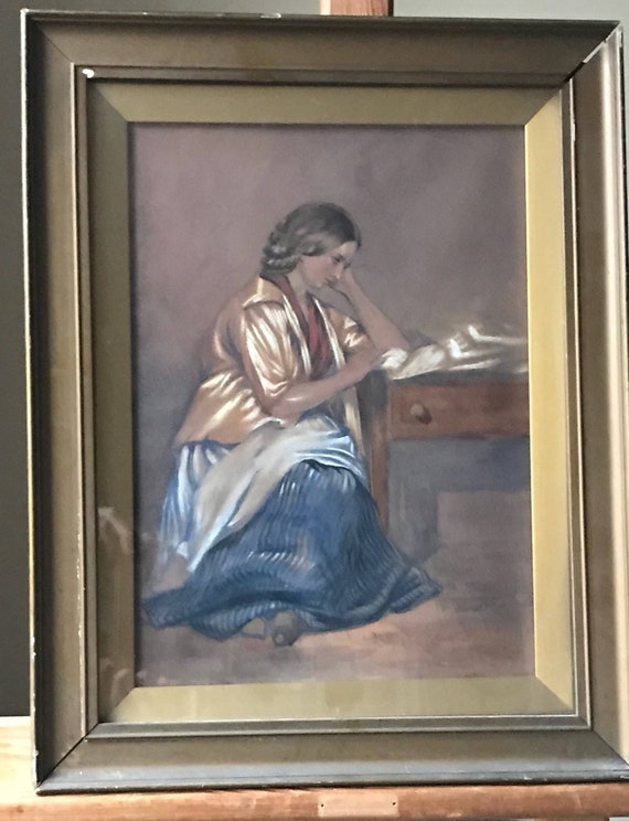Original 19th Century Watercolour Of A Lady At A Desk Etsy