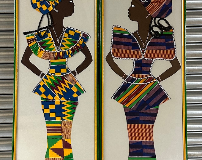 Large Pair Of Textile / Fabric Study’s Of African Women In Traditional Dress