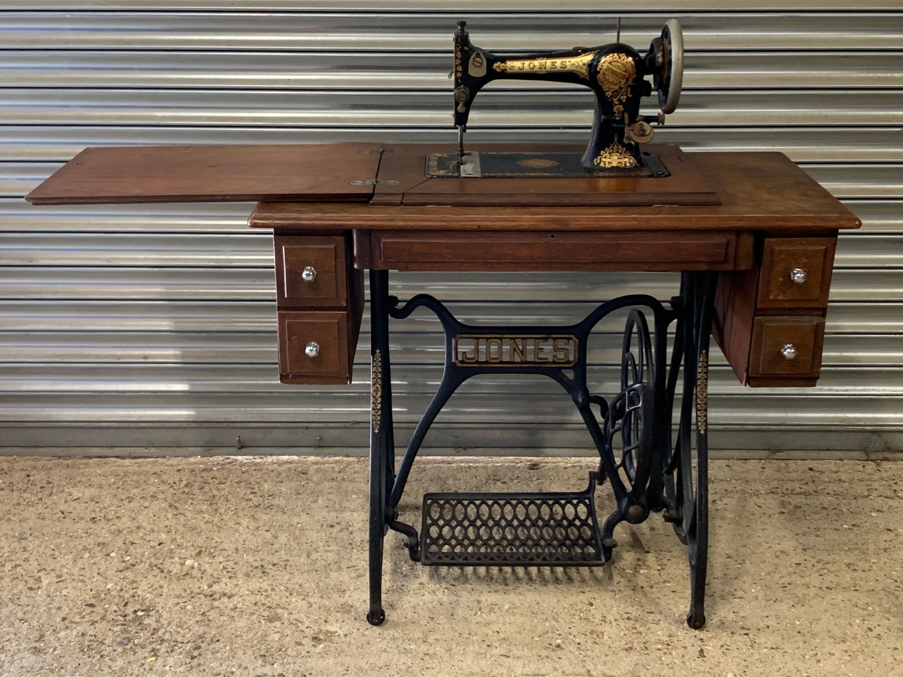 Vintage Cast Iron ‘Jones’ Treadle Sewing Machine Table