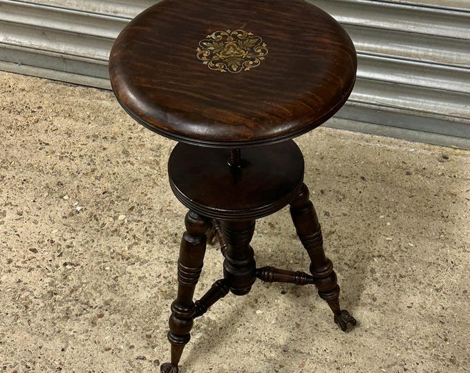 Antique Mahogany Piano Stool Glass Ball Brass Claw Feet New York Tonk Chicago