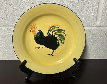 Vintage Holdenby Art Pottery Glazed Ceramic Hand Painted Decorative Plate / Wall Plate - Cockerel Design