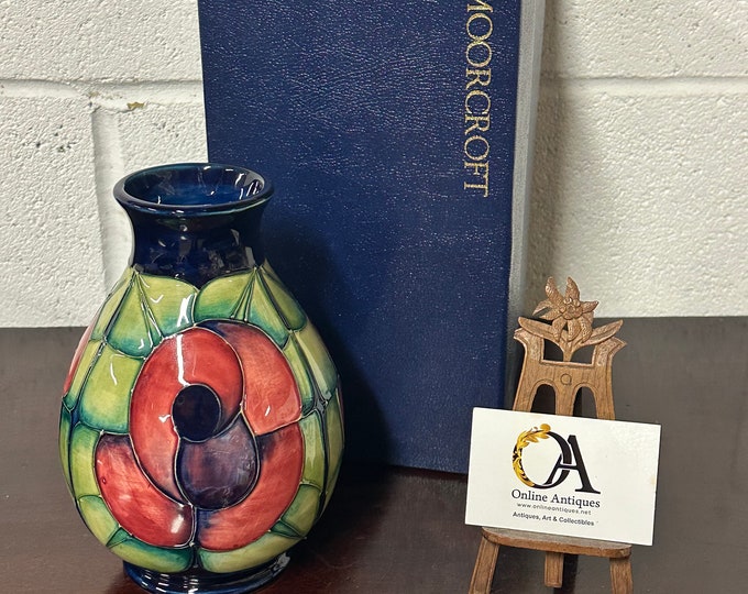 Circa 1990’s Moorcroft Rose Patten Baluster Vase Designed by Sally Tuffin With Box