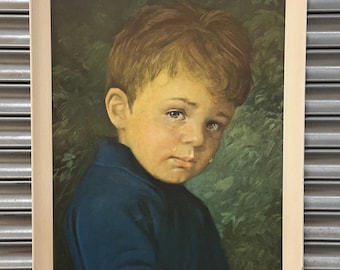 Vintage 1960s “Alfie in Tears” Print by Giovanni Bragolin – Framed Crying Boy