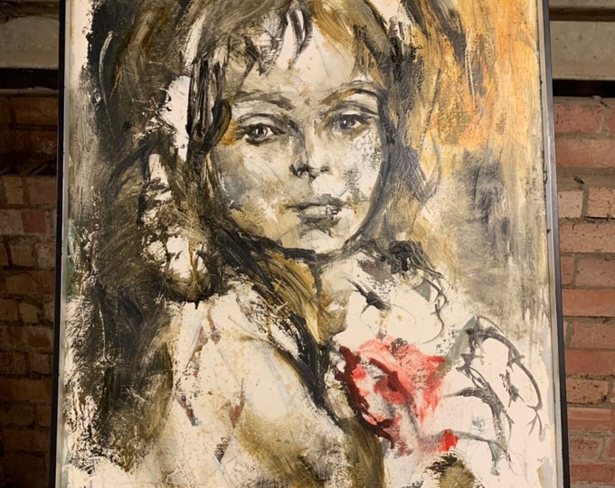 Wonderful Vintage Retro 1960’s/70’s Abstract Oil On Canvas Portrait Of A Young Lady