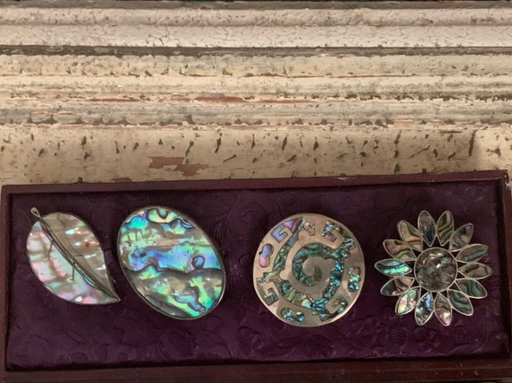 Four Vintage Silver Metal and Mother of Pearl Bro… - image 2