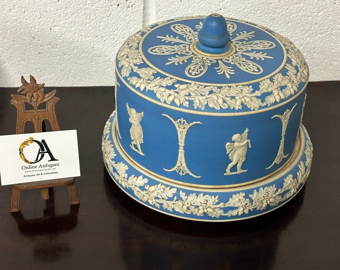 Antique 19th Century English Dudson Jasperware Blue & White Cheese Dome