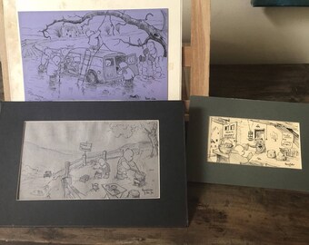Set Of 3 Original Ink And Pencil Drawings By The Comic Artist Revel Coles