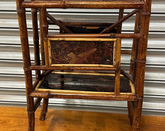 Antique Canterbury, Chinese, Bamboo Magazine Stand, Rack, Chinoiserie, Victorian