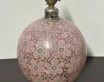 Vintage Czech Art Glass Boudoir Lamp Base – Hand Painted Floral Design – c.1930s