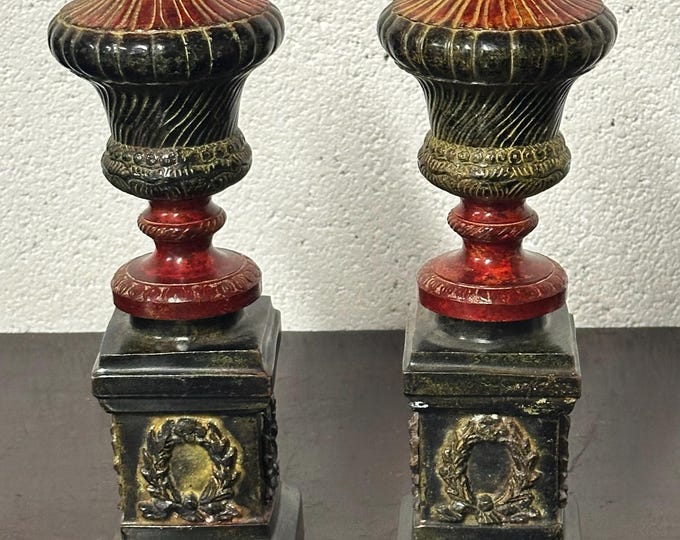 Pair Of Antique Cold Painted Bronze Grand Tour Style Quality Decorative Urns