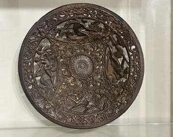 Antique Coalbrookdale Cast Bronze Decorative Plate – Mythological Figures & Scrollwork