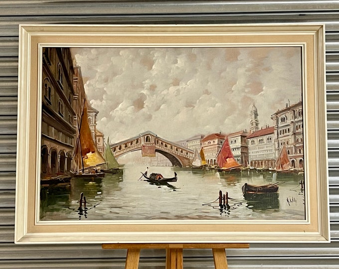 Beautiful Oil Painting of the Rialto Bridge, Venice by Antonio DeVity (1901-1993)