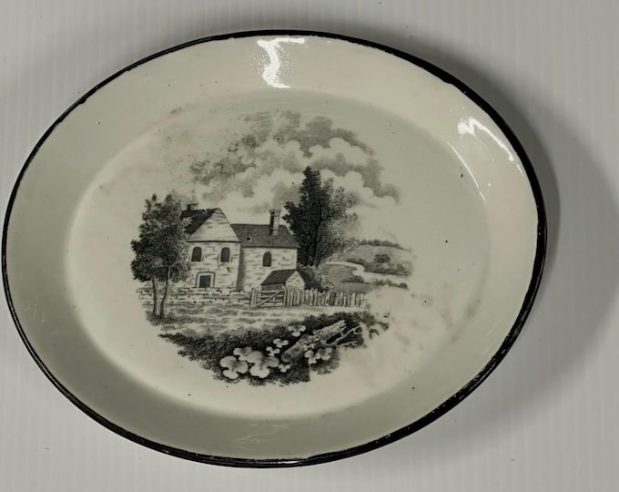 Antique Georgian New Hall Black Transferware Plate c.1795–1805