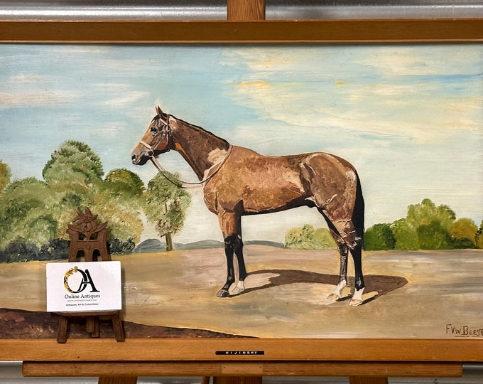 Original Vintage Oil Painting On Board Of The Racehorse Nijinsky By F V W Beeston 1973