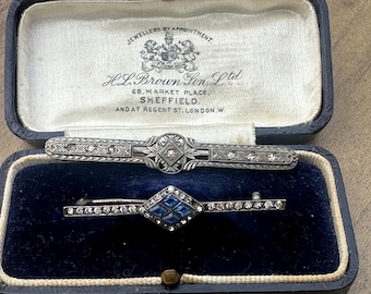 Victorian Silver Bar Brooches with Diamond Paste Stones, Set of Two