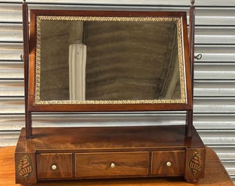 Antique 19thC Mahogany Dressing Table Mirror / Toilet Mirror with Inlay /Drawers