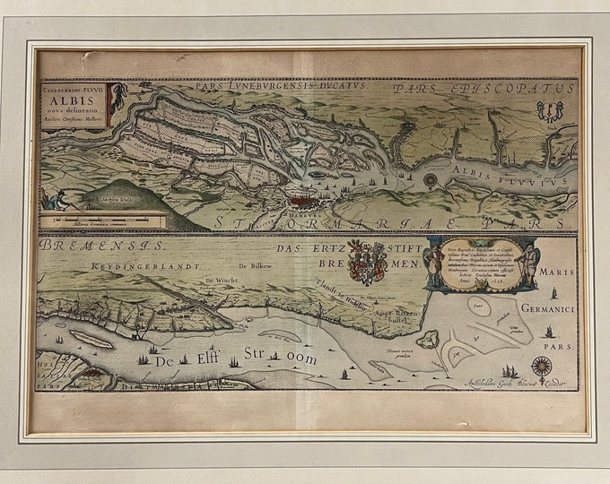 Rare 1628 Map by Willem Janszoon Blaeu Elbe River Germany